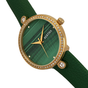 Bertha Frances Marble Dial Leather-Band Watch - Green - BTHBR6403