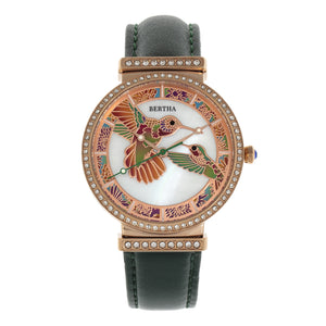 Bertha Emily Mother-Of-Pearl Leather-Band Watch - Rose Gold/Green - BTHBR7807
