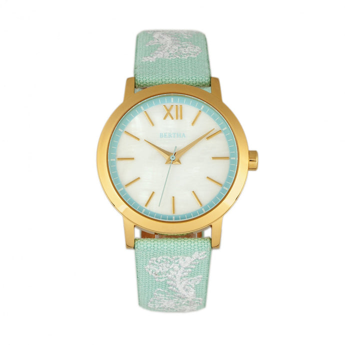 Bertha Penelope MOP Nylon-Overlaid Leather-Band Watch - BTHBR7302