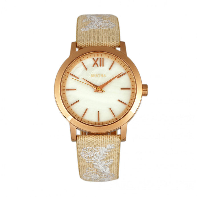 Bertha Penelope MOP Nylon-Overlaid Leather-Band Watch - BTHBR7304