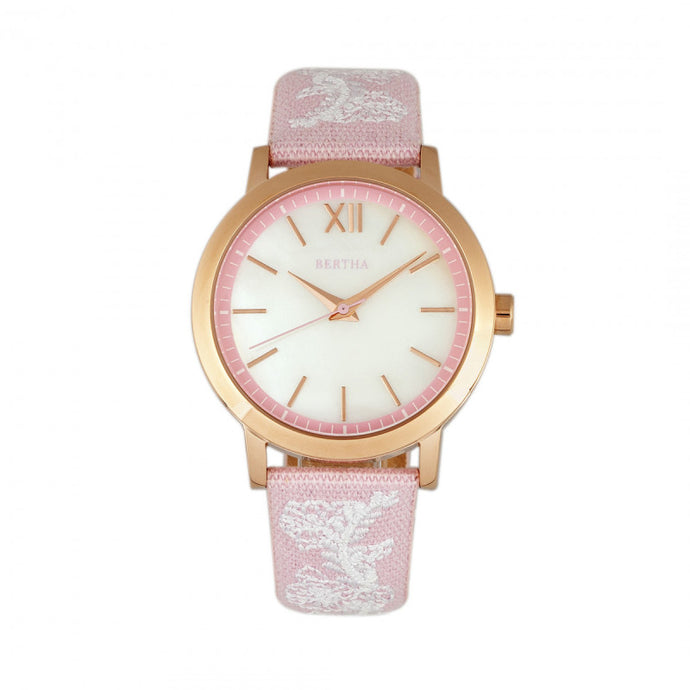 Bertha Penelope MOP Nylon-Overlaid Leather-Band Watch - BTHBR7305