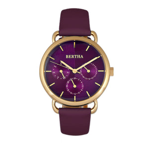 Bertha Gwen Leather-Band Watch w/Day/Date - Purple - BTHBR8305