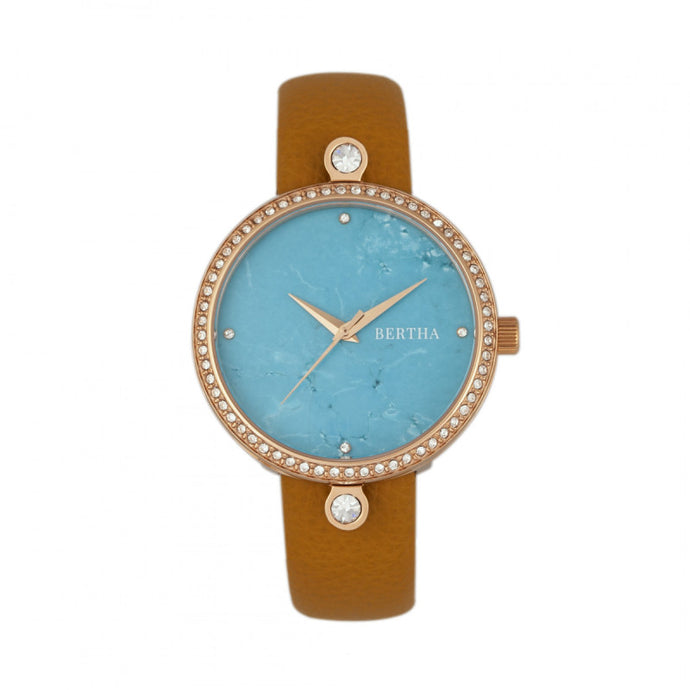 Bertha Frances Marble Dial Leather-Band Watch - BTHBR6405