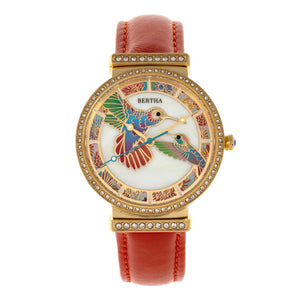 Bertha Emily Mother-Of-Pearl Leather-Band Watch - Gold/Orange - BTHBR7806