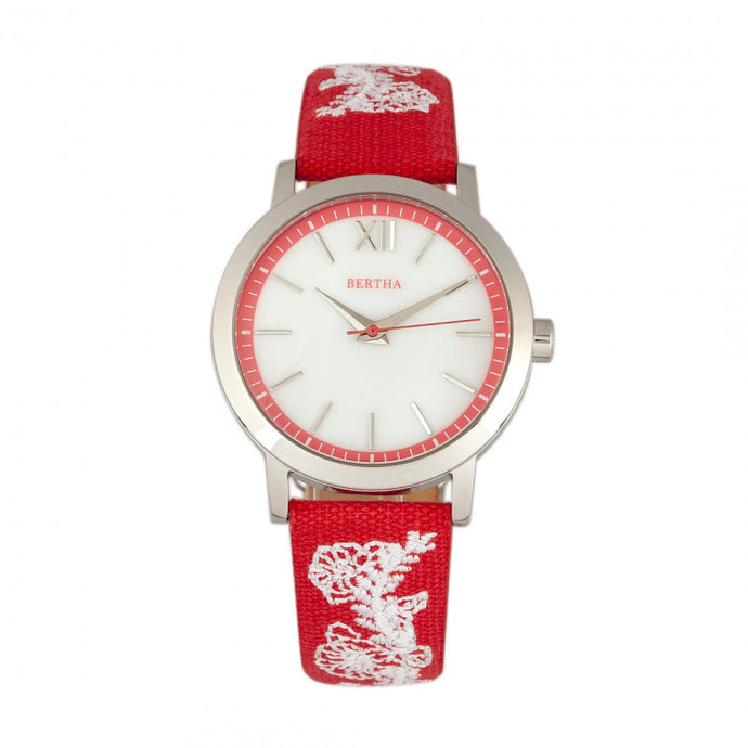 Bertha Penelope MOP Nylon-Overlaid Leather-Band Watch - BTHBR7301