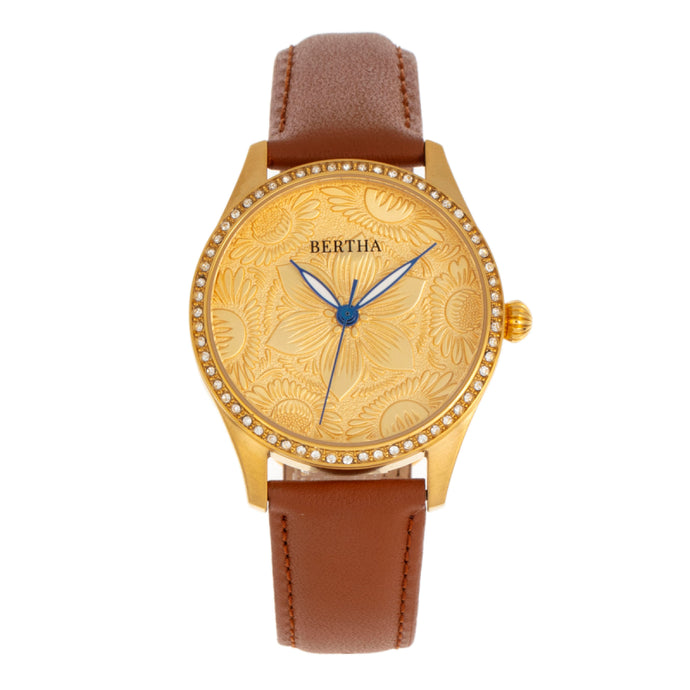 Bertha Dixie Floral Engraved Leather-Band Watch - BTHBR9903