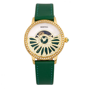 Bertha Adaline Mother-Of-Pearl Leather-Band Watch - Green - BTHBR8204