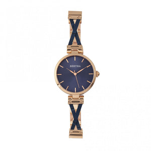 Bertha Amanda Criss-Cross Bracelet Watch - Rose Gold/Blue - BTHBR7605