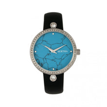 Load image into Gallery viewer, Bertha Frances Marble Dial Leather-Band Watch - Black/Cerulean - BTHBR6402