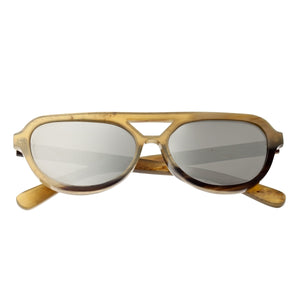 Bertha Brittany Buffalo-Horn Polarized Sunglasses - Honey-Black/Silver - BRSBR005MC
