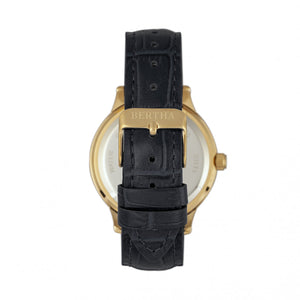 Bertha Eden Mother-Of-Pearl Leather-Band Watch w/Date - Black/Gold - BTHBR6504