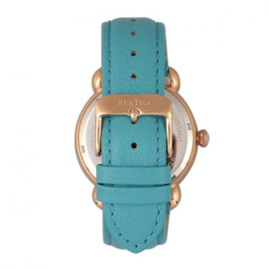 Bertha Ashley MOP Leather-Band Ladies Watch - Rose Gold/Turquoise - BTHBR3007