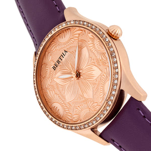 Bertha Dixie Floral Engraved Leather-Band Watch - Purple - BTHBR9905