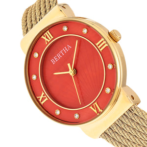 Bertha Dawn Mother-of-Pearl Cable Bracelet Watch - Gold/Orange - BTHBR9704