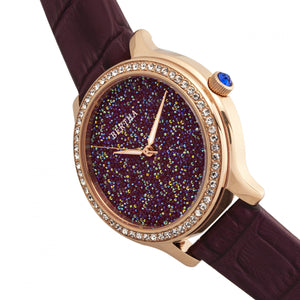 Bertha Cora Crystal-Encrusted Leather-Band Watch - Plum - BTHBR6005
