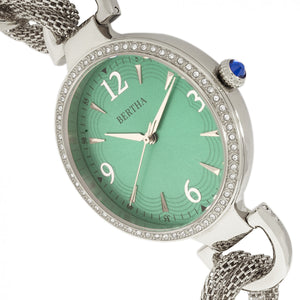 Bertha Sarah Chain-Link Watch w/Hanging Charm - Silver/Emerald - BTHBR8902