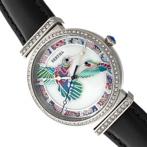 Bertha Emily Mother-Of-Pearl Leather-Band Watch - Silver/Black - BTHBR7804