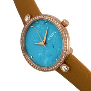 Bertha Frances Marble Dial Leather-Band Watch - Camel/Cerulean - BTHBR6405