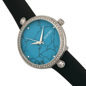 Bertha Frances Marble Dial Leather-Band Watch - Black/Cerulean - BTHBR6402