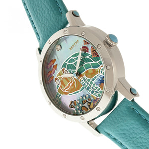 Bertha Chelsea MOP Leather-Band Ladies Watch - Silver/Turquoise - BTHBR4901