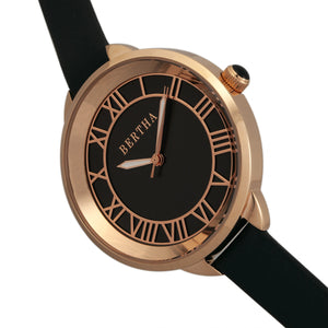 Bertha Madison Sunray Dial Leather-Band Watch - Black/Rose Gold - BTHBR6707