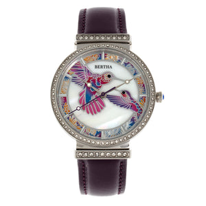 Bertha Emily Mother-Of-Pearl Leather-Band Watch - Silver/Purple - BTHBR7805