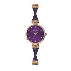 Bertha Amanda Criss-Cross Leather-Band Watch - Rose Gold/Purple - BTHBR7606