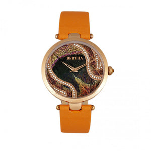 Bertha Trisha Leather-Band Watch w/Swarovski Crystals