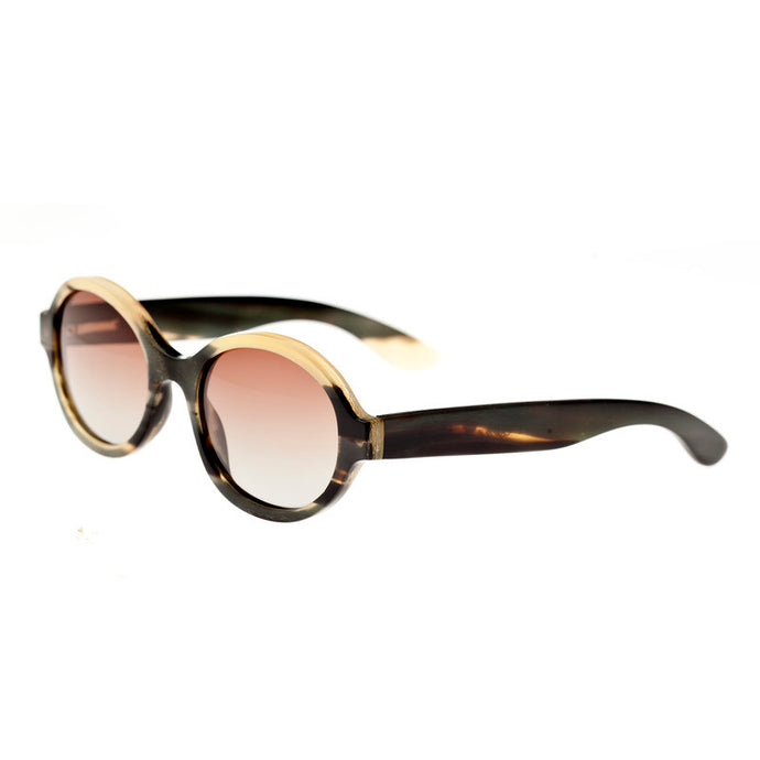 Bertha Laurel Buffalo-Horn Polarized Sunglasses Black-Tan/Brown - BRSBR006M
