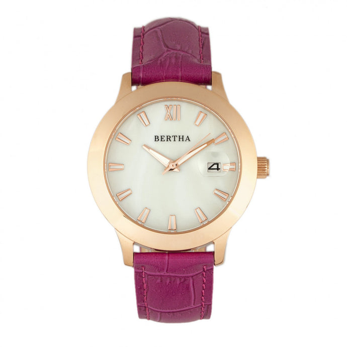 Bertha Eden MOP Leather-Band Watch w/Date - BTHBR6507