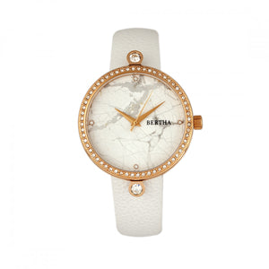 Bertha Frances Marble Dial Leather-Band Watch - White - BTHBR6404