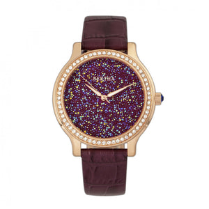 Bertha Cora Crystal-Encrusted Leather-Band Watch