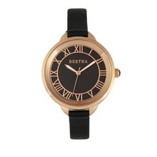 Load image into Gallery viewer, Bertha Madison Sunray Dial Leather-Band Watch - Black/Rose Gold - BTHBR6707
