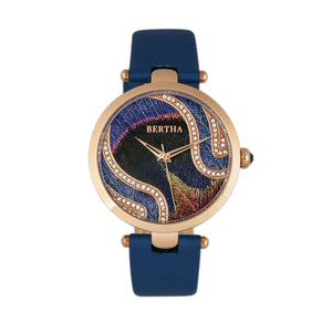 Bertha Trisha Leather-Band Watch w/Swarovski Crystals - Blue - BTHBR8005