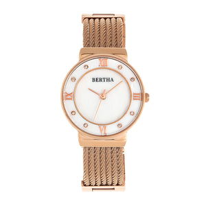 Bertha Dawn Mother-of-Pearl Cable Bracelet Watch - Rose Gold - BTHBR9705