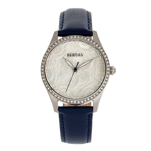 Bertha Dixie Floral Engraved Leather-Band Watch - Blue - BTHBR9902