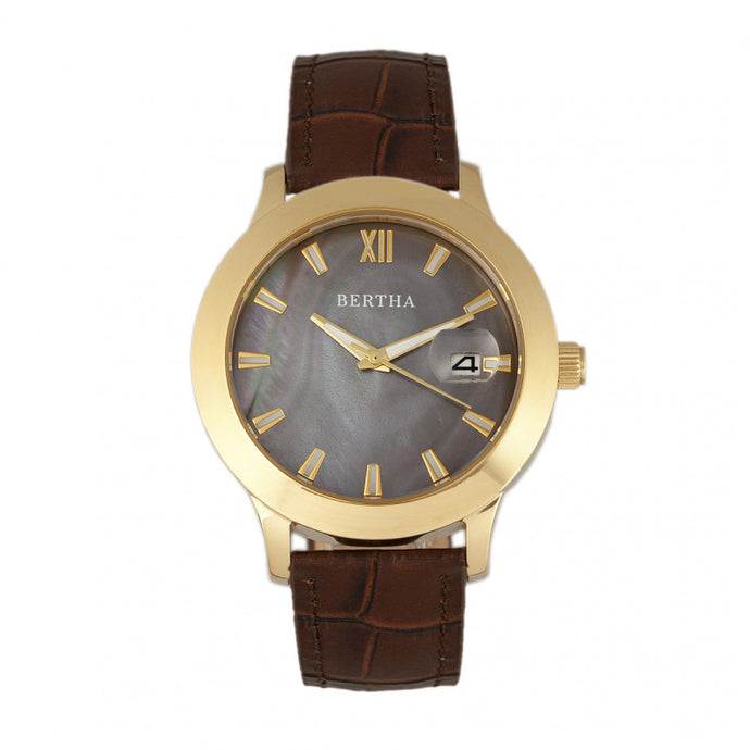 Bertha Eden MOP Leather-Band Watch w/Date - BTHBR6505