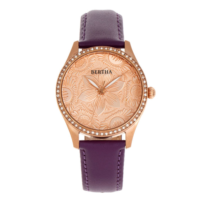 Bertha Dixie Floral Engraved Leather-Band Watch - BTHBR9905