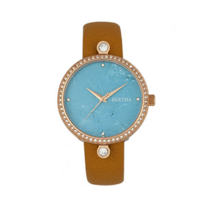 Bertha Frances Marble Dial Leather-Band Watch