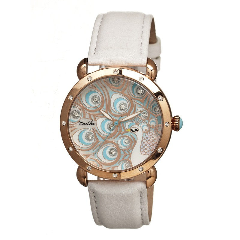 Bertha Genevieve MOP Leather-Band Ladies Watch