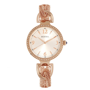 Bertha Sarah Chain-Link Watch w/Hanging Charm - Rose Gold/Silver - BTHBR8906