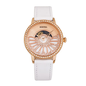 Bertha Adaline Mother-Of-Pearl Leather-Band Watch