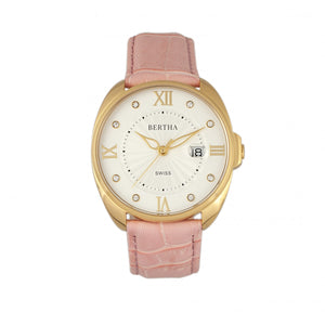 Bertha Amelia Leather-Band Watch w/Date - Light Pink - BTHBR6305