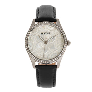 Bertha Dixie Floral Engraved Leather-Band Watch - Black - BTHBR9901