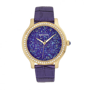 Bertha Cora Crystal-Encrusted Leather-Band Watch