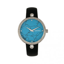 Load image into Gallery viewer, Bertha Frances Marble Dial Leather-Band Watch - Black/Cerulean - BTHBR6402
