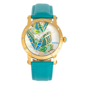 Bertha Isabella MOP Leather-Band Ladies Watch - Gold/Turquoise - BTHBR4302