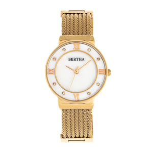 Bertha Dawn Mother-of-Pearl Cable Bracelet Watch - Gold - BTHBR9703