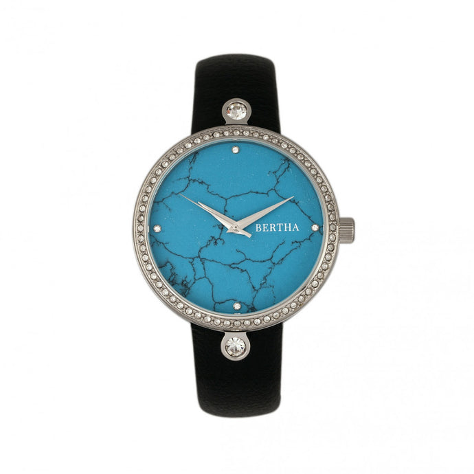 Bertha Frances Marble Dial Leather-Band Watch - BTHBR6402