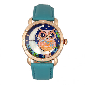 Bertha Ashley MOP Leather-Band Ladies Watch - Rose Gold/Turquoise - BTHBR3007